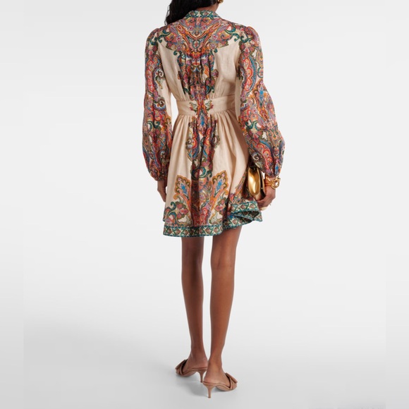 NWT ZIMMERMANN‎ size 0P 2P 2 petite Ottie Plunge paisley linen mini dress multi - Picture 2 of 9
